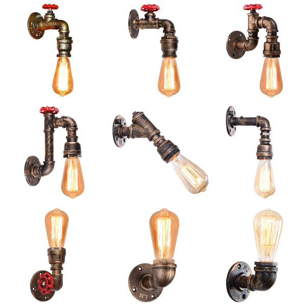 Axya Industrial Rust Water Pipe Wall Sconce Bedside Lamp