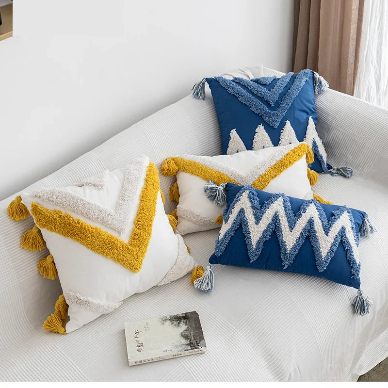 Moroccan Style Navy Blue Zigzag Pillow Cover 45x45cm Axyaa