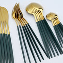 Axyaa 24Pcs Green Gold Stainless Steel Dinnerware Set Cutlery Tableware Silverware