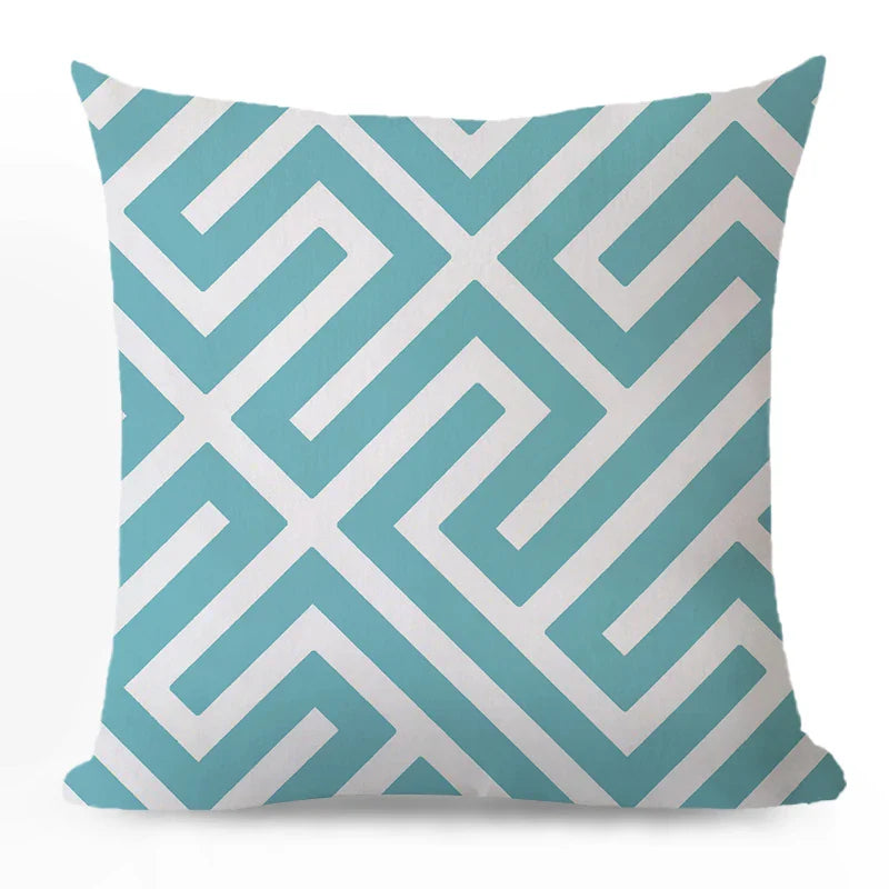 Axyaa Blue Geometric Cotton Linen Pillow Cover for Luxury Home Decor