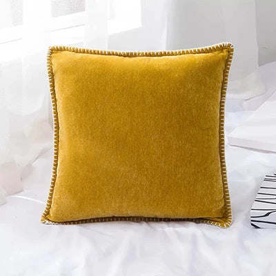 Chenille Cushion Cover with Fringe in Pink Grey Mustard Yellow for Home Sofa Bed Decor 45x45cm
