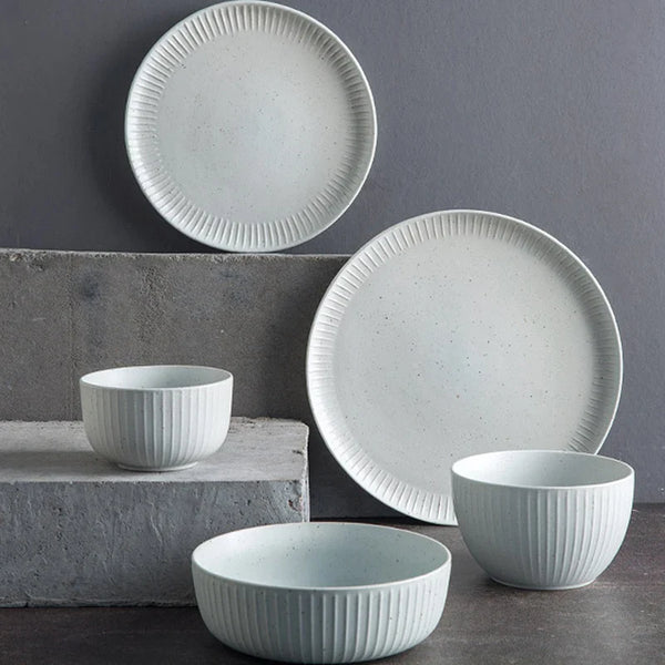Axya Ceramic Dessert Plate Set: White Dot Design, Restaurant Quality Tableware & Rice Bowl