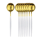 Axyaa 8Pcs Dinner Spoon Set Stainless Steel Gold Black Cutlery Kitchen Flatware