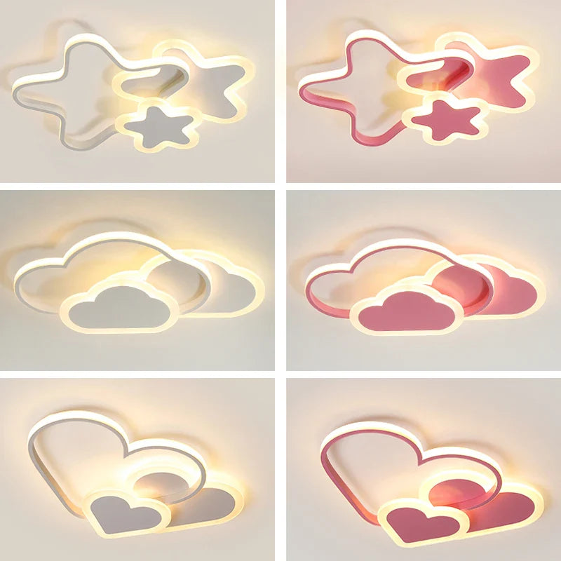 Axya Kids Room LED Ceiling Light Creative White Pink Pentagram Lighting