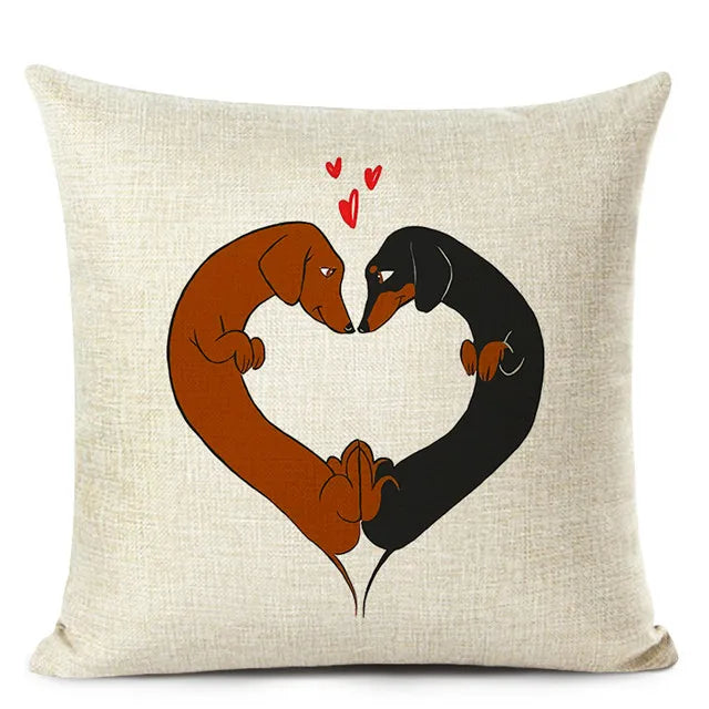 Colourful Bull Terrier & Dachshund 3D Cushion Cover for Home Sofa by Axyaa