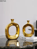 Ceramic Hollow Out Vase Axyaa: Gold & Silver Home Wedding Decoration