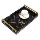 Axya Marbled Leather Tray with Metal Handle - Decorative Home Service Plate