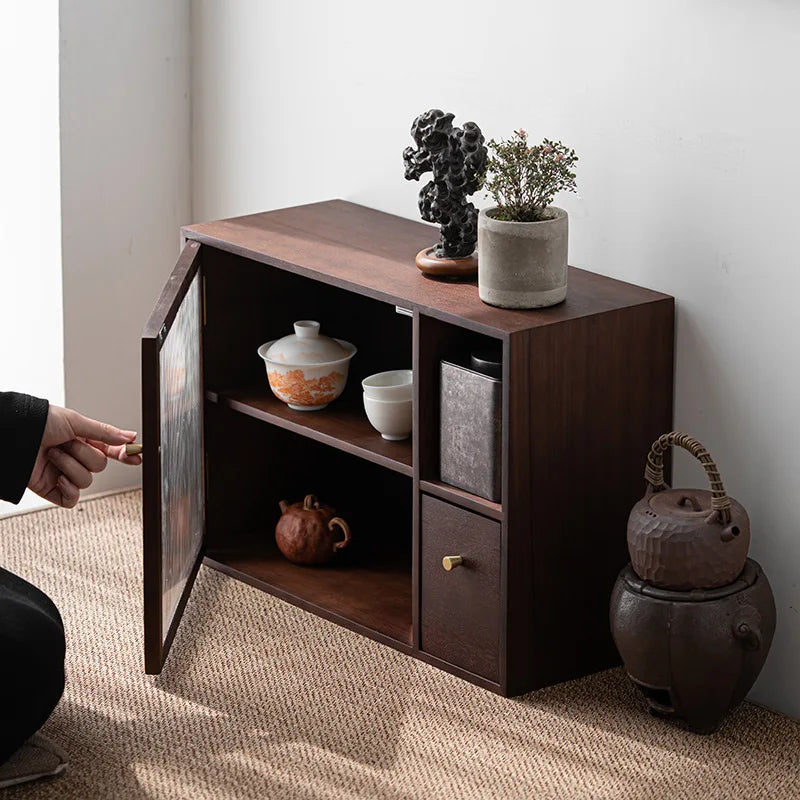Axya Solid Wood Tea Set Storage Cabinet for Home Tea Room Organizing