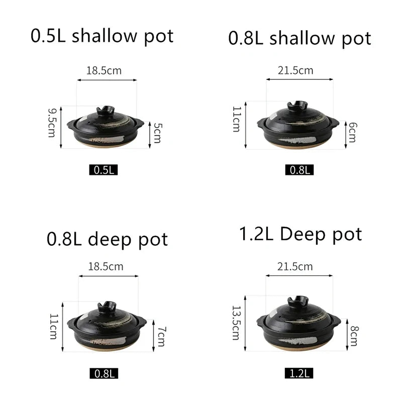 Axya Japanese Style Ceramic Casserole Small Pot Black Clay Saucepan