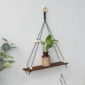 Axyaa Hanging Wall Shelves Black Wooden Shelf Candle Holder Macrame Storage Boho Home Decor