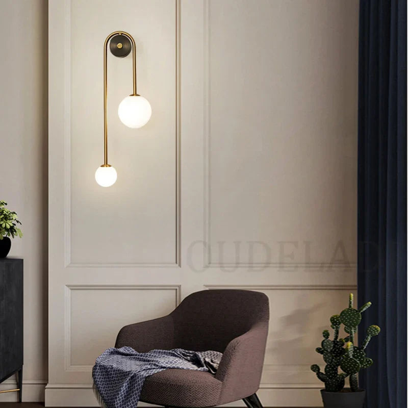 Axya Modern Brass Glass Ball LED Wall Light for Bedroom Living Room