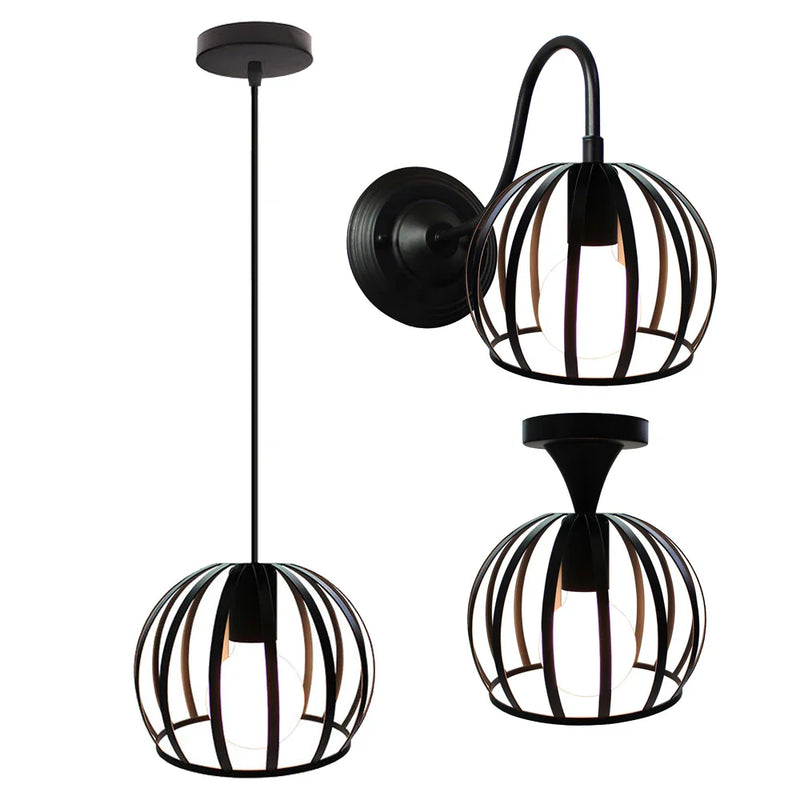 Axyaa Watermelon Cage Pendant Light: Industrial Retro Hanging Fixture for Home and Restaurant