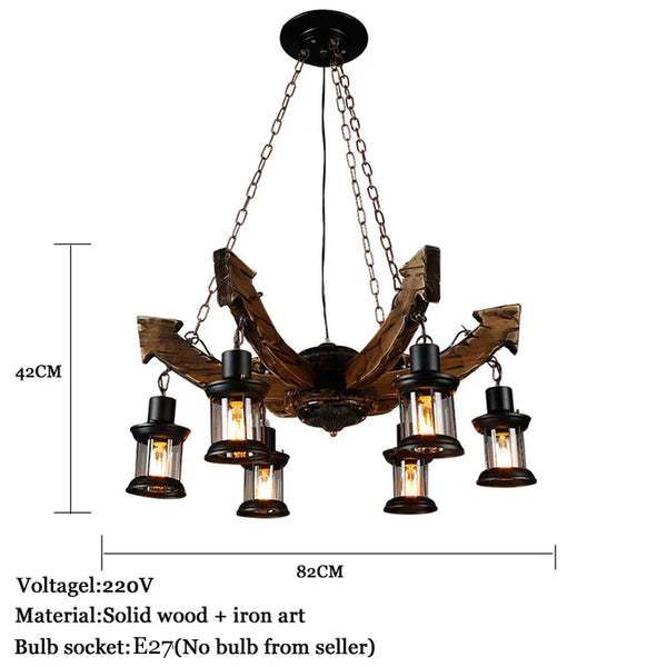 Axyaa Retro Industrial Solid Wood Chandelier for Cafe Restaurant Bar