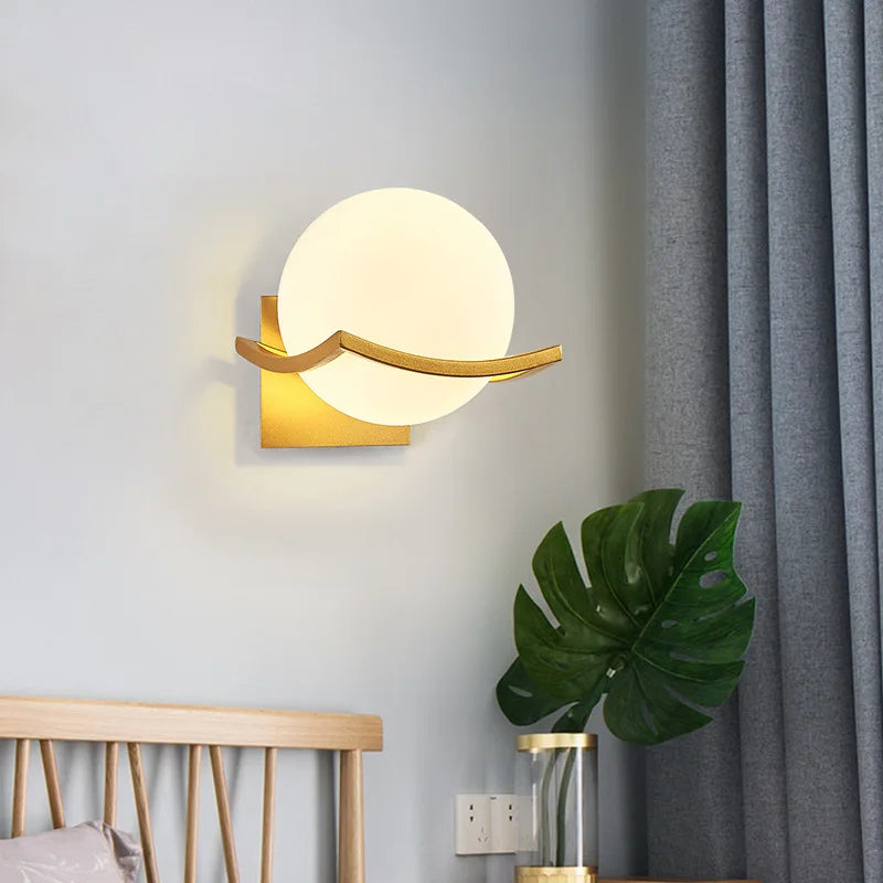 Axyaa Modern Moon Wall Lamp Glass Shade Bedroom Sconce LED Night Lights Fixtures