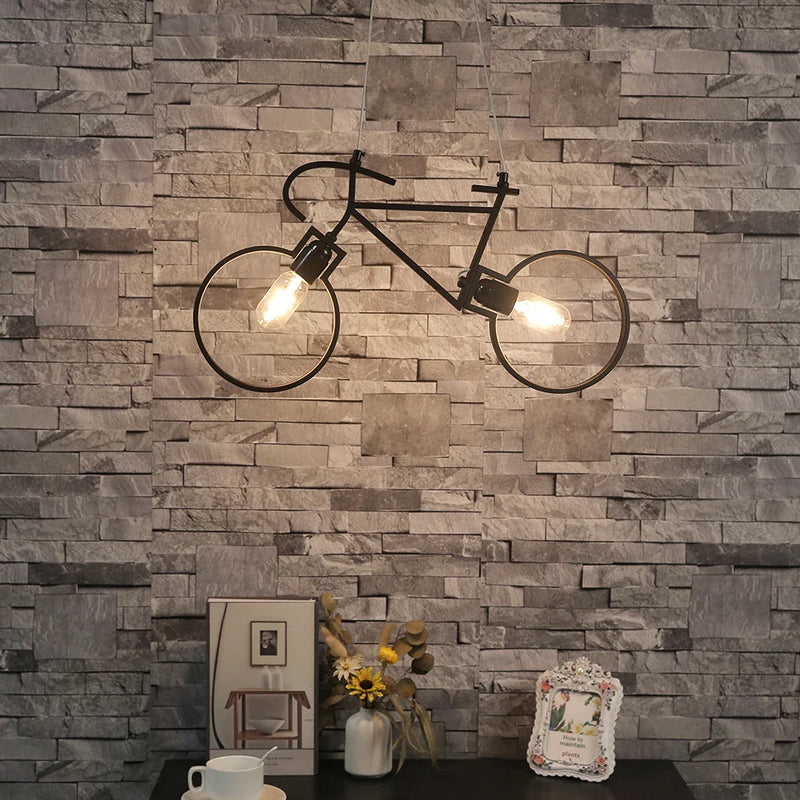 Axyaa Retro Bicycle Pendant Light | Industrial Kitchen Bar Restaurant Living Room Luminaire