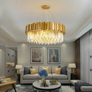 Axyaa Gold Metal LED Pendant Lights: Adjustable Round Luminarias for Indoor Living Room.