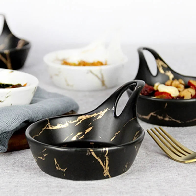 Axya Small Black Ceramic Plate Bowl Set for Kitchen Tableware and Seasoning Dish