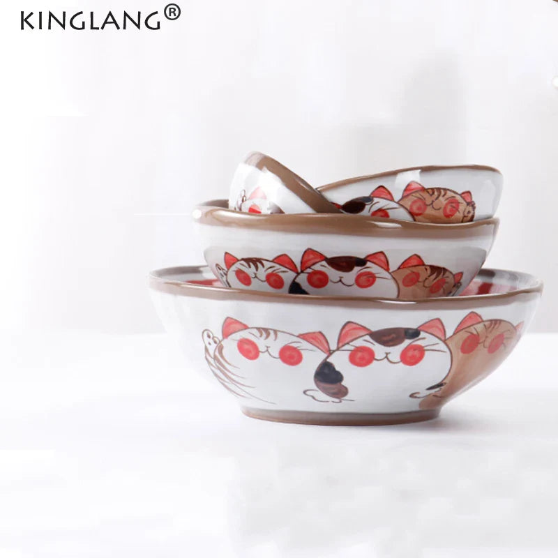 Axya Fortune Cat Ceramic Noodle Bowl Set