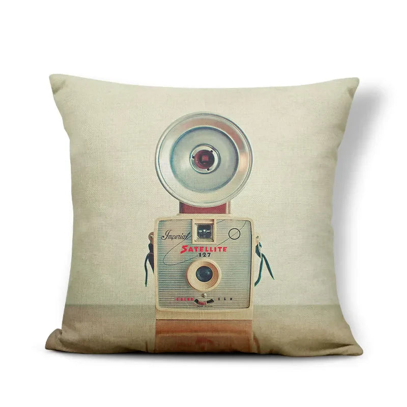 Axyaa Retro Record Camera Pillow Cover - 45X45CM