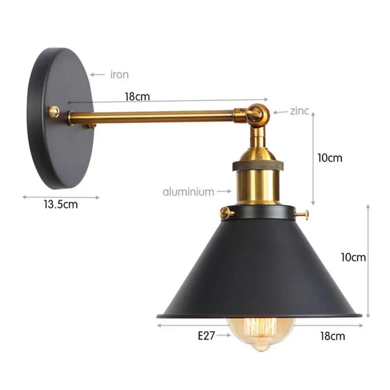 Axyaa Black Umbrella Skirt Metal Wall Lamps - Edison Retro Sconce Lights