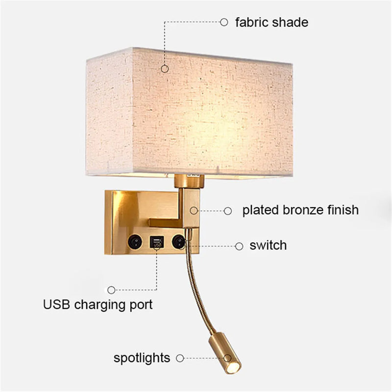 Axyaa Vintage Swing Arm Wall Lamp - Bronze Finish Bedside Reading Light