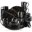 Axyaa Black Porcelain Dinnerware Set - Gold Splash Design - 16/32/48 Piece