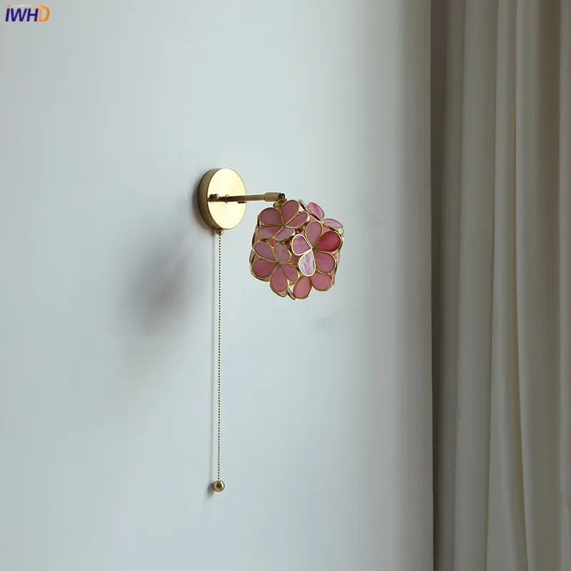 Axyaa Pink Petal LED Wall Sconce with Pull Chain Switch - Modern Nordic Wall Lamp
