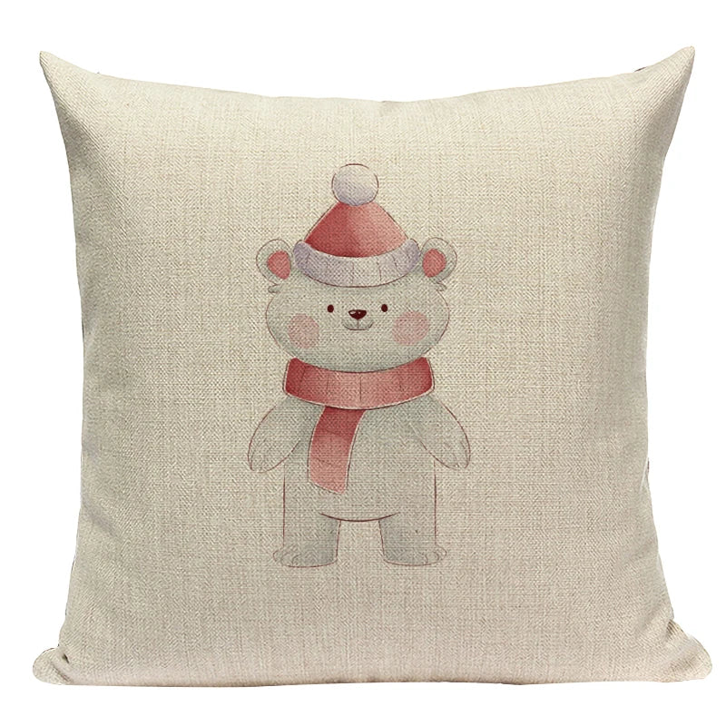 Axyaa Christmas Deer Snowman Cartoon Cushion Cover - Festive Decor Pillowcase
