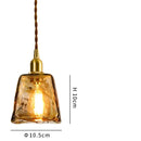 Axyaa Wood Copper Pendant Lights Flush Japanese Style Amber Glass LED Lamp
