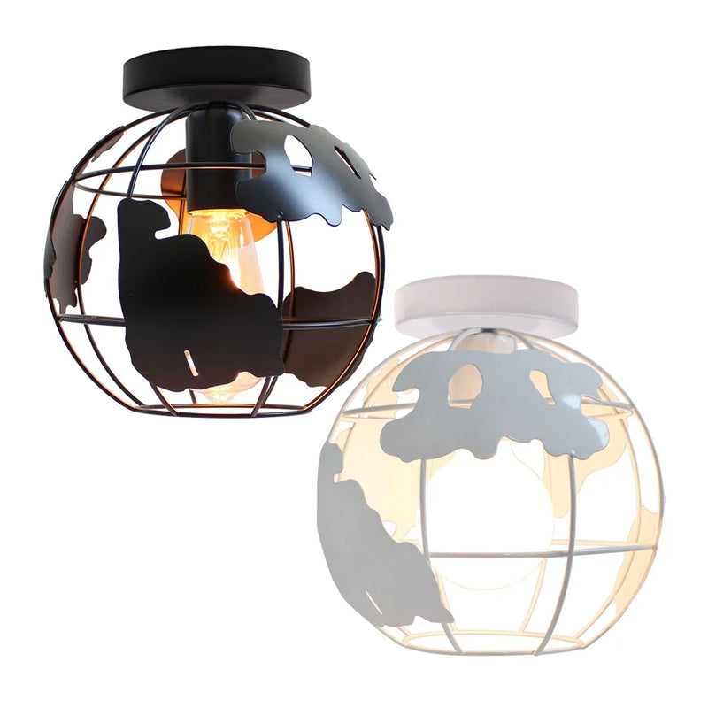 Axyaa World Map Globe Ceiling Light Cage in Modern Metal Wire Loft Design