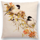 Axyaa Bird Watercolor Cotton Linen Cushion Cover- Hummingbird Goldfinch Chickadee Cardinal Kingfisher