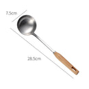 Axyaa Stainless Steel Wooden Handle Soup Spoon Colander - Large Kitchen Utensil