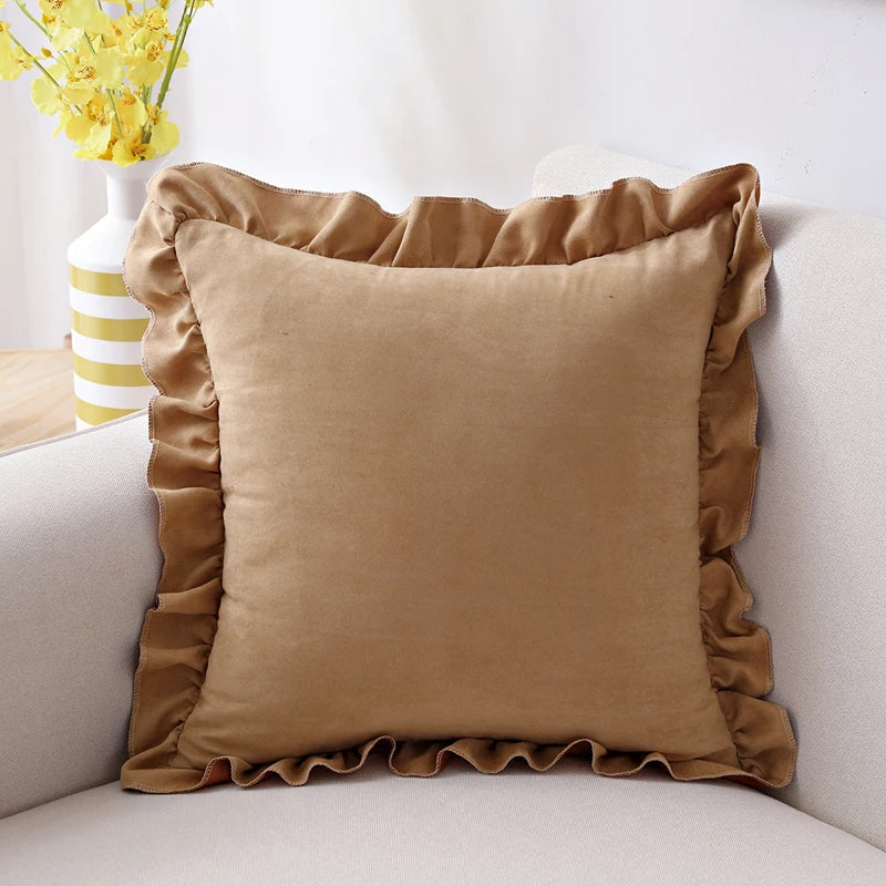 Axyaa Soft Faux Suede Ruffle Cushion Cover for Home Decor