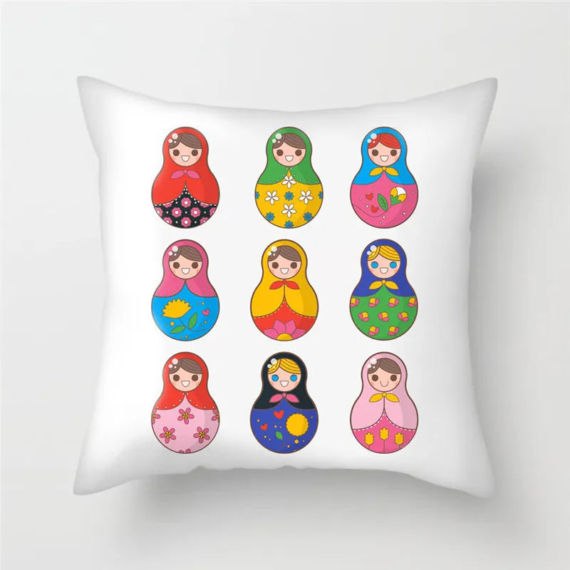 Axyaa Cartoon Doll Pattern Polyester Cushion Cover for Home Decor