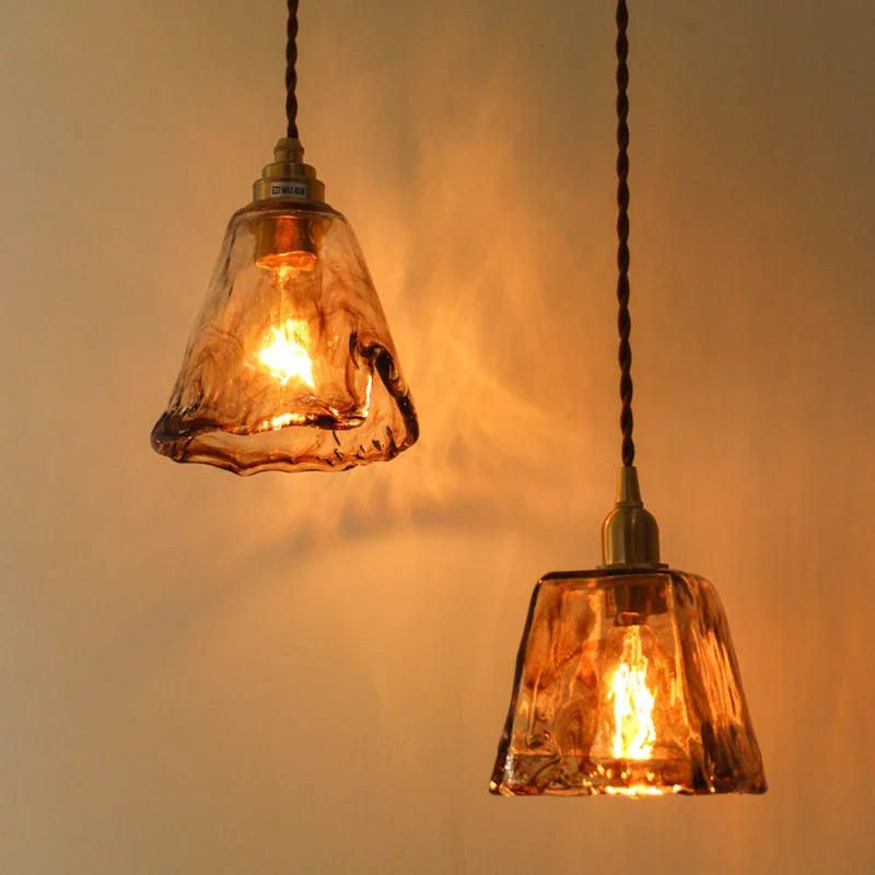 Axyaa Wood Copper Pendant Lights Glass Japanese Style Edison Hanging Lamp