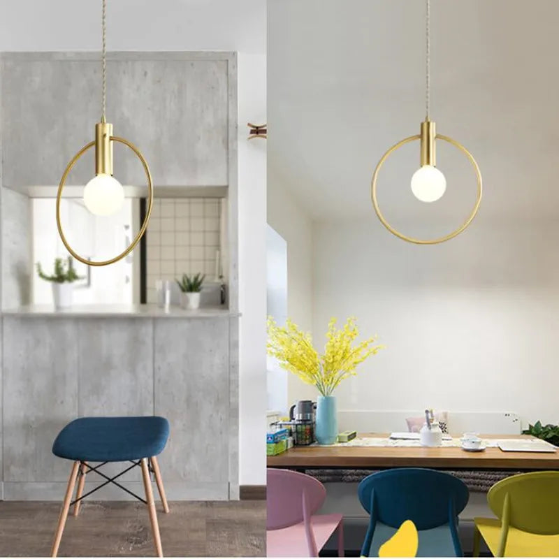 Axyaa Ring Iron Pendant Light: Modern LED Hanging Lamp for Minimalist Home Decor