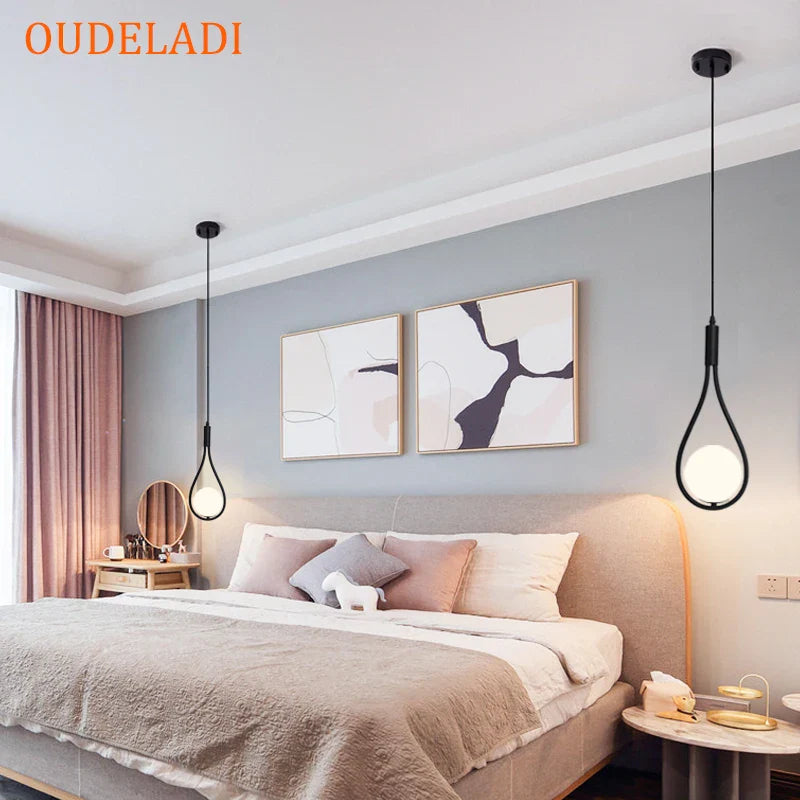 Axya Brass Glass Ball LED Pendant Light - Modern Nordic Bedroom Decor