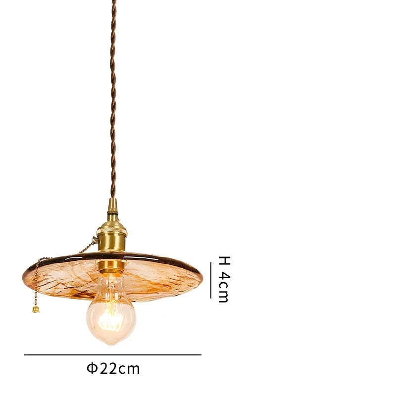 Axyaa Wood Copper Pendant Lights Glass Japanese Style Edison Hanging Lamp