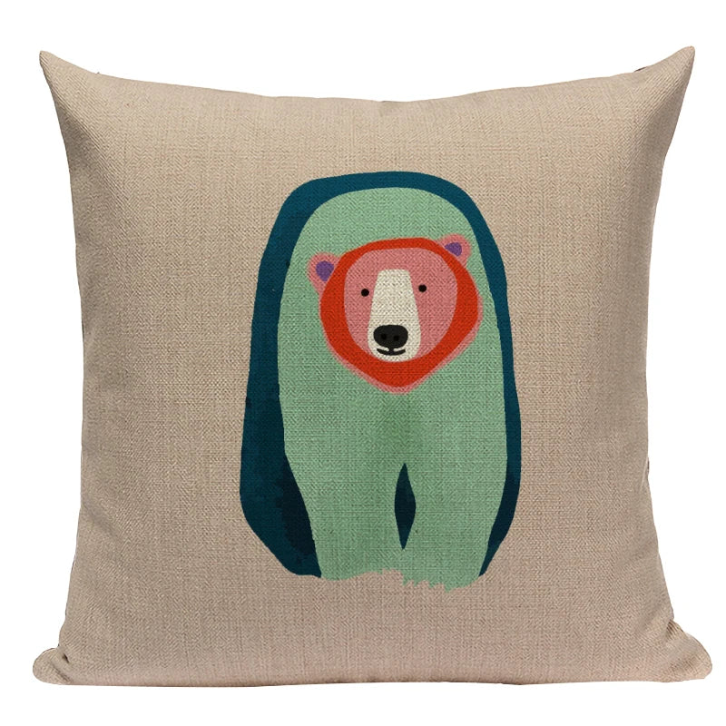 Axyaa Nordic Bear Cushion Cover 45x45cm Cute Cartoon Animal Pillow Case