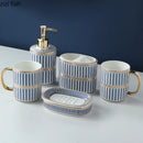 Axya Ceramic Striped Bathroom Set with 5 Pieces