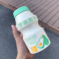 Axyaa Frosted Plastic Fruit Water Bottle 480ml Cute Leakproof Kawaii Milk Carton Shape