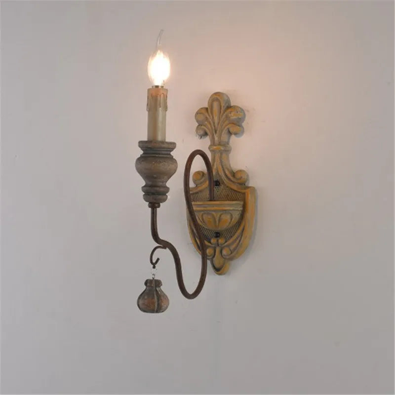 Axyaa Rustic Iron Wood Wall Sconce Retro Decor Industrial Loft Lamp