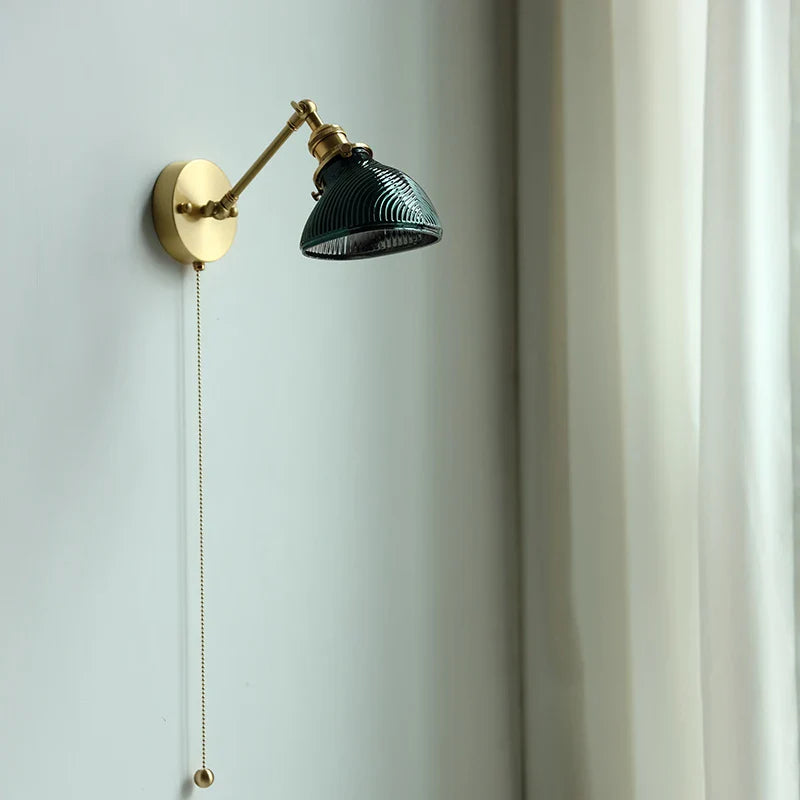 Nordic Copper Glass Wall Sconce by Axyaa: Pull Chain Switch LED Light