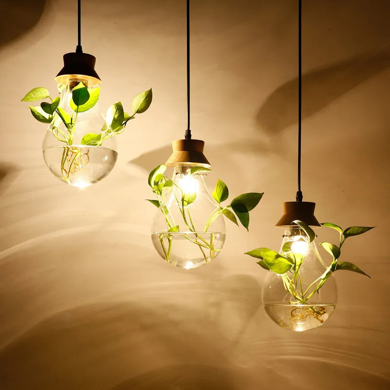 Axya Wood Glass Bottle Pendant Light for Modern Plant Decor