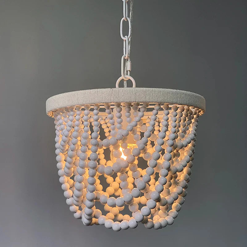 Axyaa Wooden Beads Chandelier White Mini Pendant Light for Bedroom & Kitchen