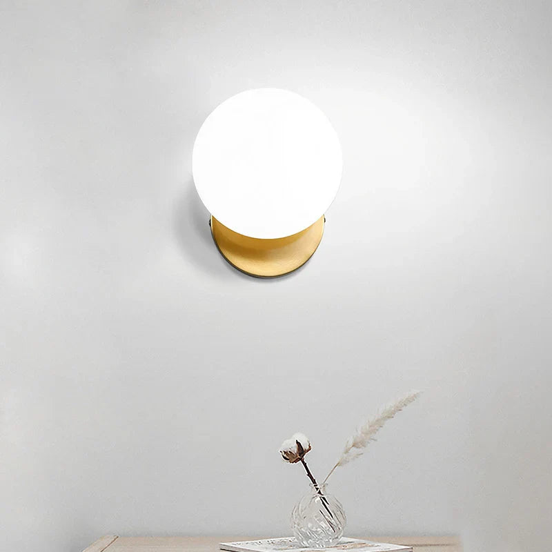 Axyaa Nordic Moon Iron Wall Lamp Glass Round LED Light Wood Applique
