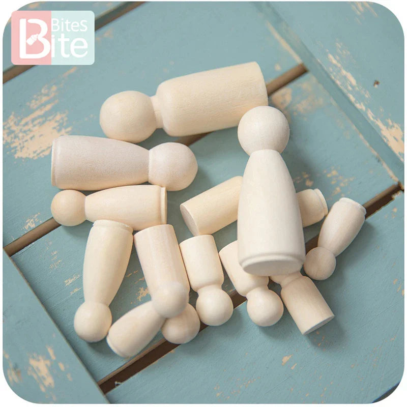 Axya Baby Teether DIY Painting Peg Dolls (Male & Female) - Unfinished Wood Decoration Toys