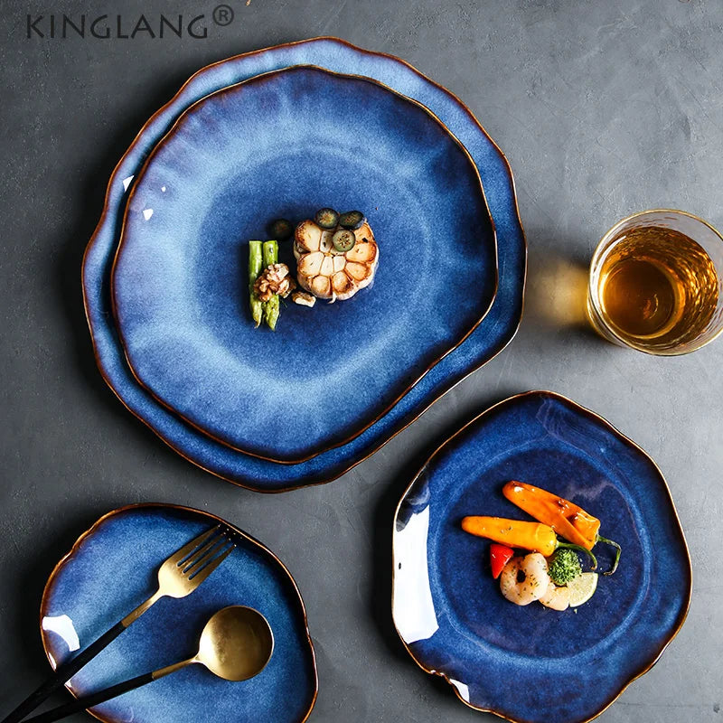 Axya Ceramic Irregular Plate Set: Japanese Pottery Dinnerware for Dishes