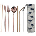 Axyaa Blue Cutlery Set Stainless Steel Knife Fork Spoon Chopsticks Straw Silverware