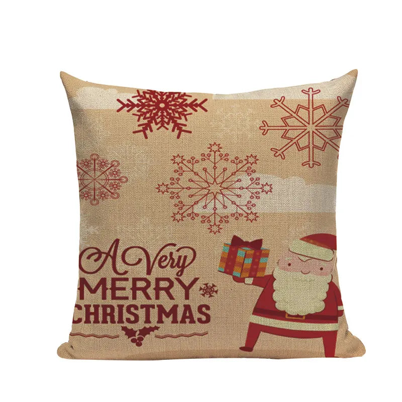 Christmas Santa Deer Pattern Cushion Cover for Festive Home Decor - Axyaa